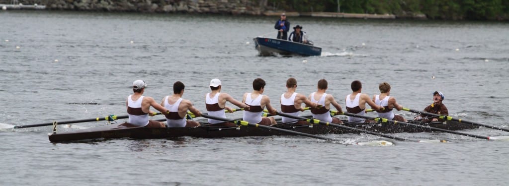Brunswick's Varsity Eight racing to the finish line at Lake Waramaug